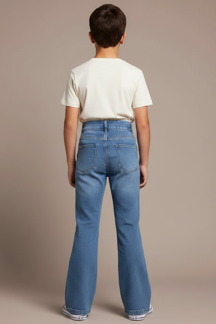 Pantalon Patte D'Éléphant Jean Bleu Taille Haute Évasé Garçon - vue 2