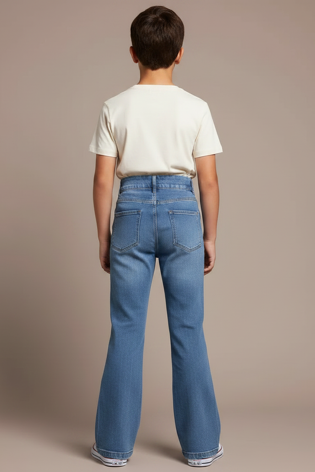 Pantalon Patte D'Éléphant Jean Bleu Taille Haute Évasé Garçon - vue 2