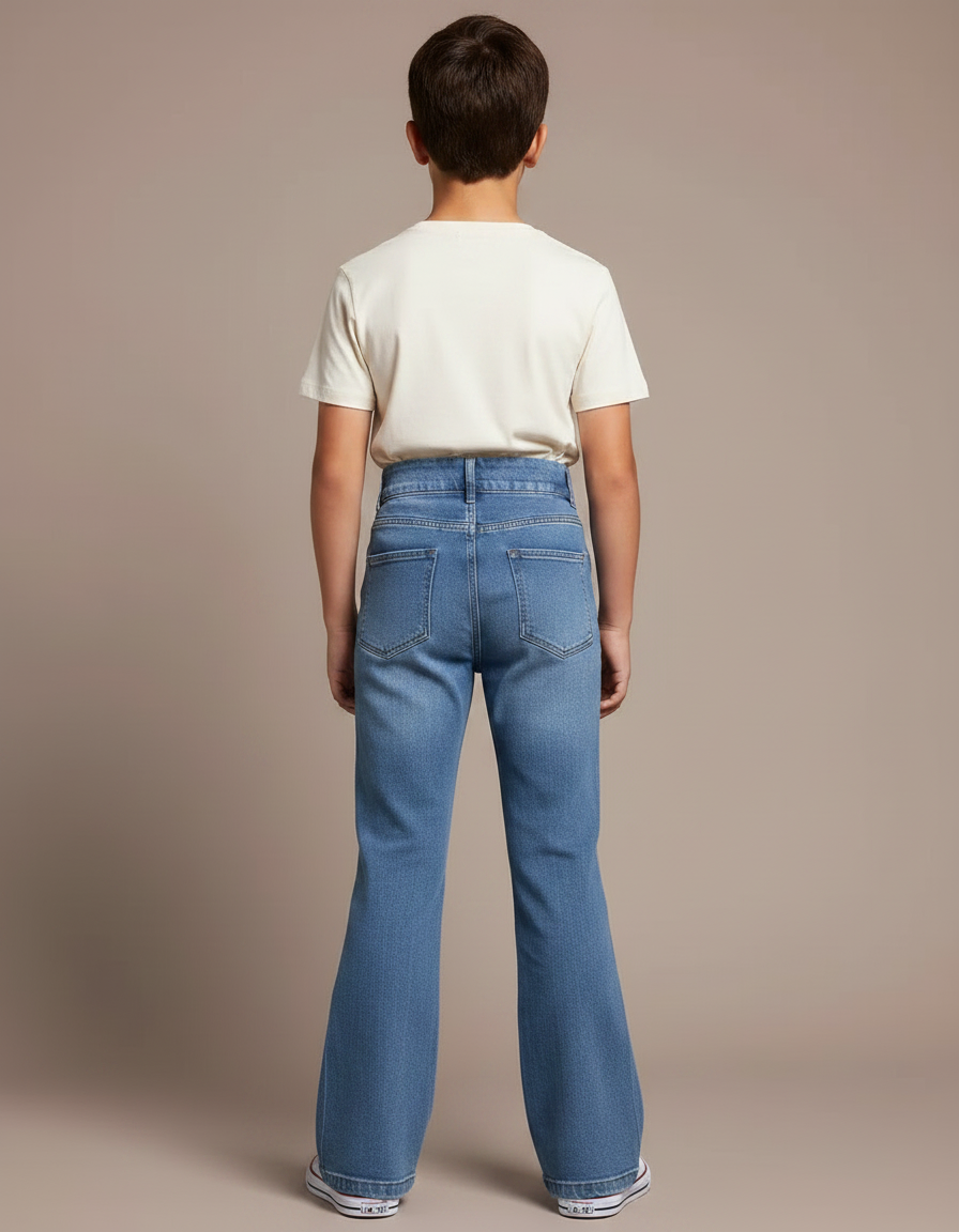 Pantalon Patte D'Éléphant Jean Bleu Taille Haute Évasé Garçon - vue 2
