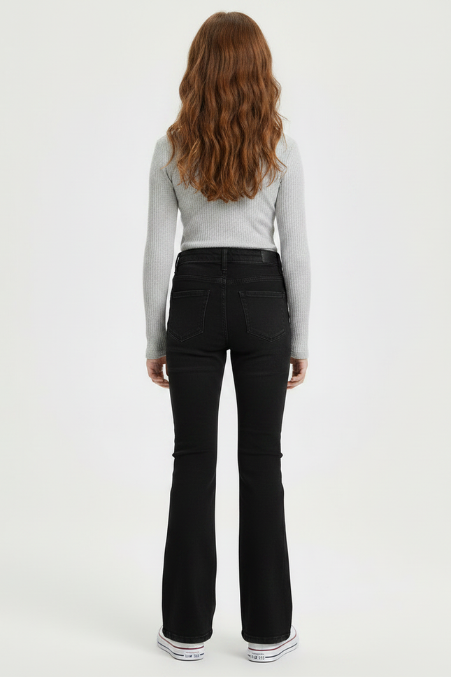 Pantalon Patte D'Éléphant Noir Évasé Taille Haute Fille - Jean - vue 2