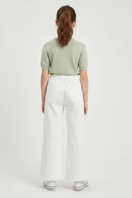 Pantalon Patte D'Éléphant Blanc Coton Ample Droit Enfant - vue 2
