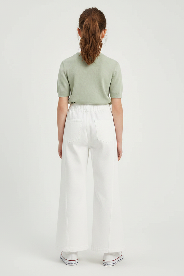 Pantalon Patte D'Éléphant Blanc Coton Ample Droit Enfant - vue 2
