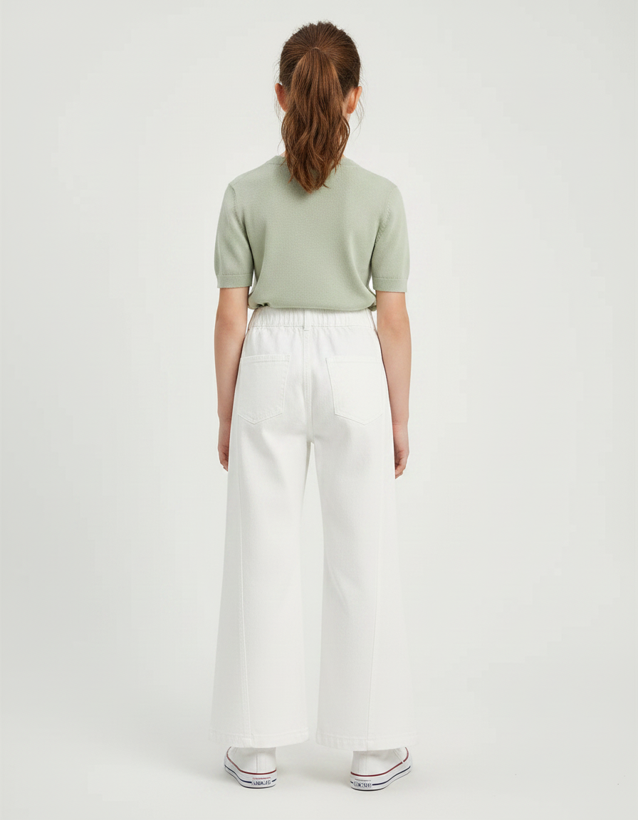 Pantalon Patte D'Éléphant Blanc Coton Ample Droit Enfant - vue 2