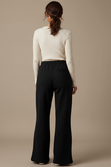 Pantalon Patte D'Éléphant Noir Ample Molletonné Décontracté Brodé - vue 2