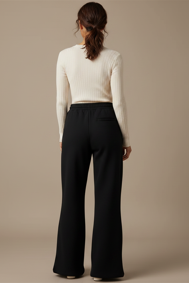 Pantalon Patte D'Éléphant Noir Ample Molletonné Décontracté Brodé - vue 2
