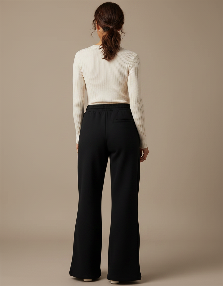 Pantalon Patte D'Éléphant Noir Ample Molletonné Décontracté Brodé - vue 2