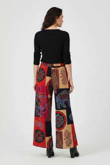 Pantalon Patte D'Éléphant Ethnique Imprimé Multicolore Ample Fluide - Viscose - vue 2