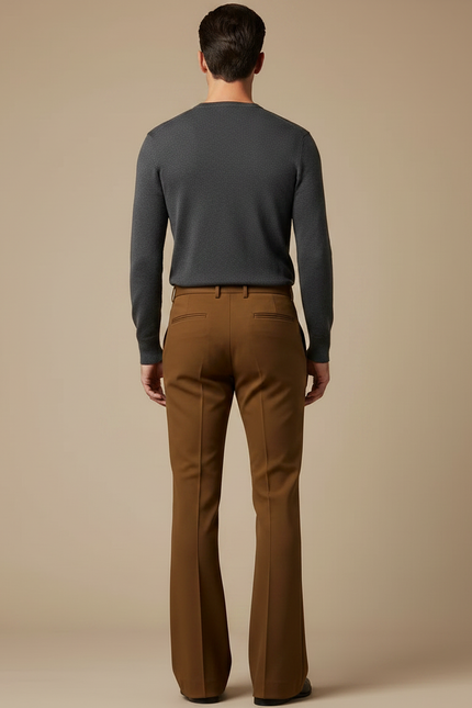 Pantalon Patte D'Éléphant Marron Plissé Homme Élastique Élégant - Gabardine - vue 2