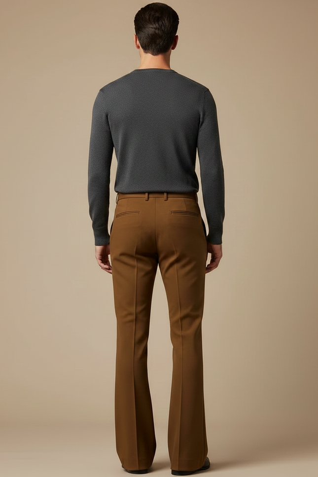Pantalon Patte D'Éléphant Marron Plissé Homme Élastique Élégant - Gabardine - vue 2