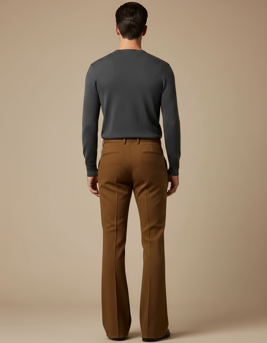 Pantalon Patte D'Éléphant Marron Plissé Homme Élastique Élégant - Gabardine - vue 2