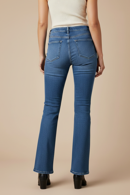 Pantalon Patte D'Éléphant Jean Bleu Taille Haute Stretch Confortable - vue 2