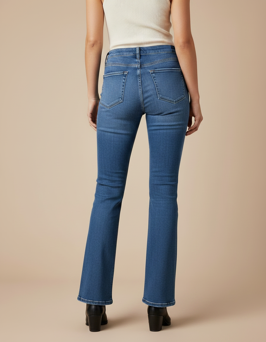 Pantalon Patte D'Éléphant Jean Bleu Taille Haute Stretch Confortable - vue 2