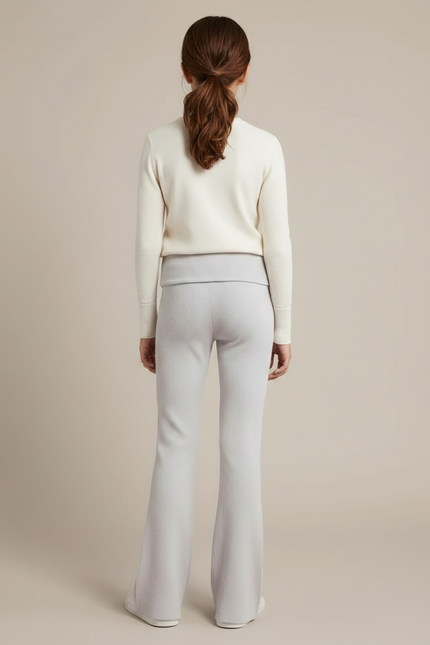 Pantalon Patte D'Éléphant Côtelé Évasé Gris Confortable Fille - Maille - vue 2
