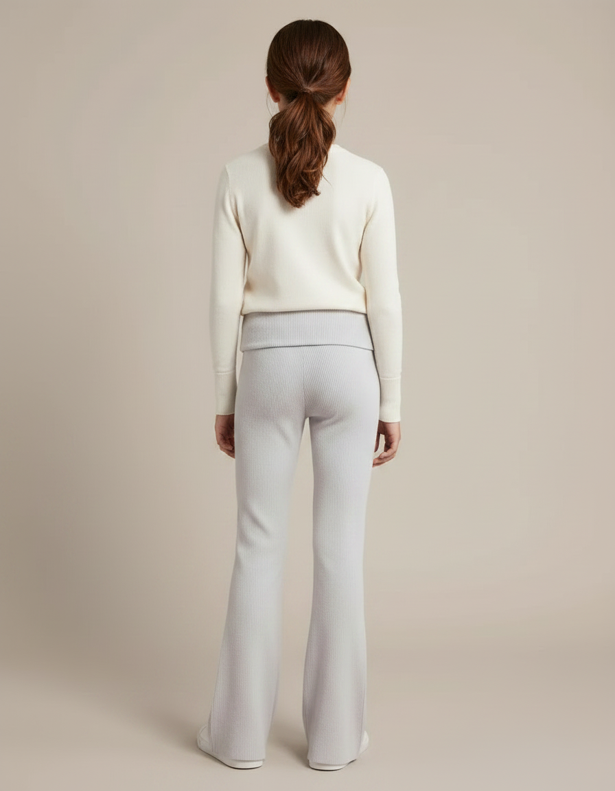 Pantalon Patte D'Éléphant Côtelé Évasé Gris Confortable Fille - Maille - vue 2