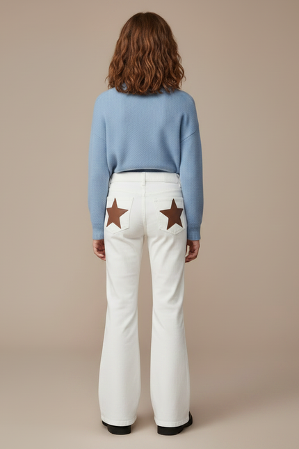Pantalon Patte D'Éléphant Blanc Évasé Étoiles Marron Décontracté - Jean - vue 2
