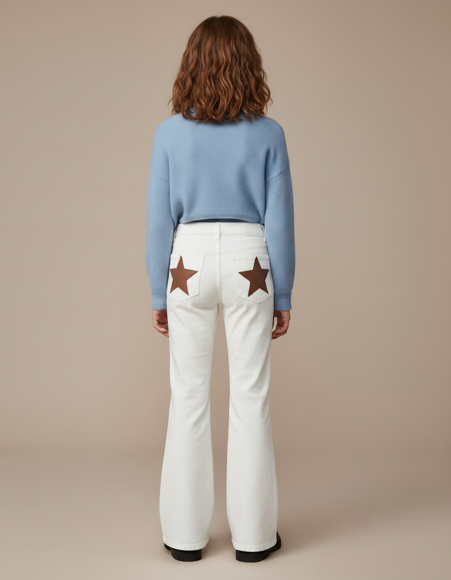 Pantalon Patte D'Éléphant Blanc Évasé Étoiles Marron Décontracté - Jean - vue 2
