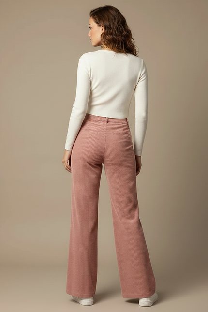Pantalon Patte D'Éléphant Côtelé Rose Ample Décontracté - Cordé - vue 2