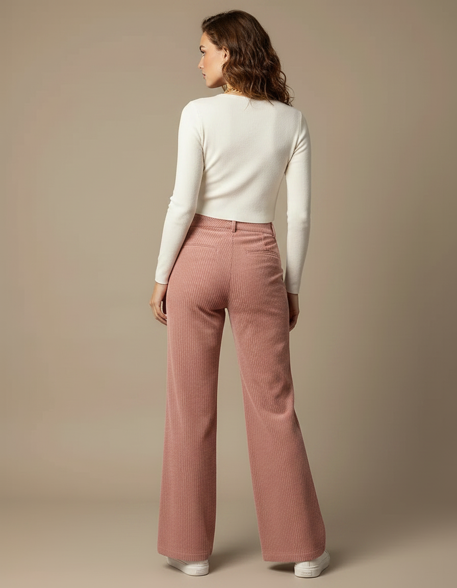 Pantalon Patte D'Éléphant Côtelé Rose Ample Décontracté - Cordé - vue 2