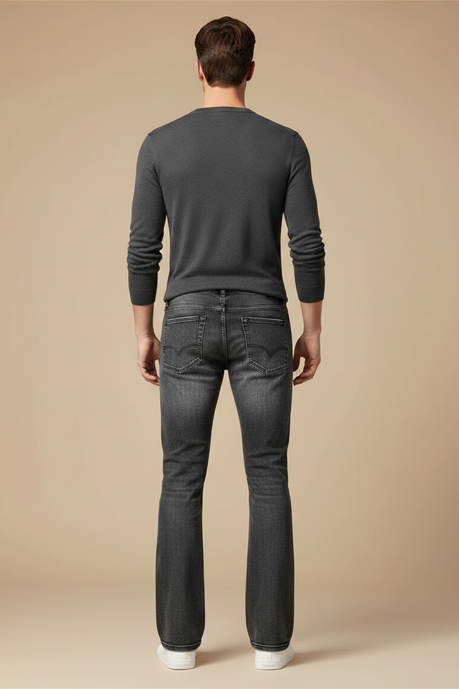 Pantalon Patte D'Éléphant Jean Délavé Gris Homme Classique - vue 2