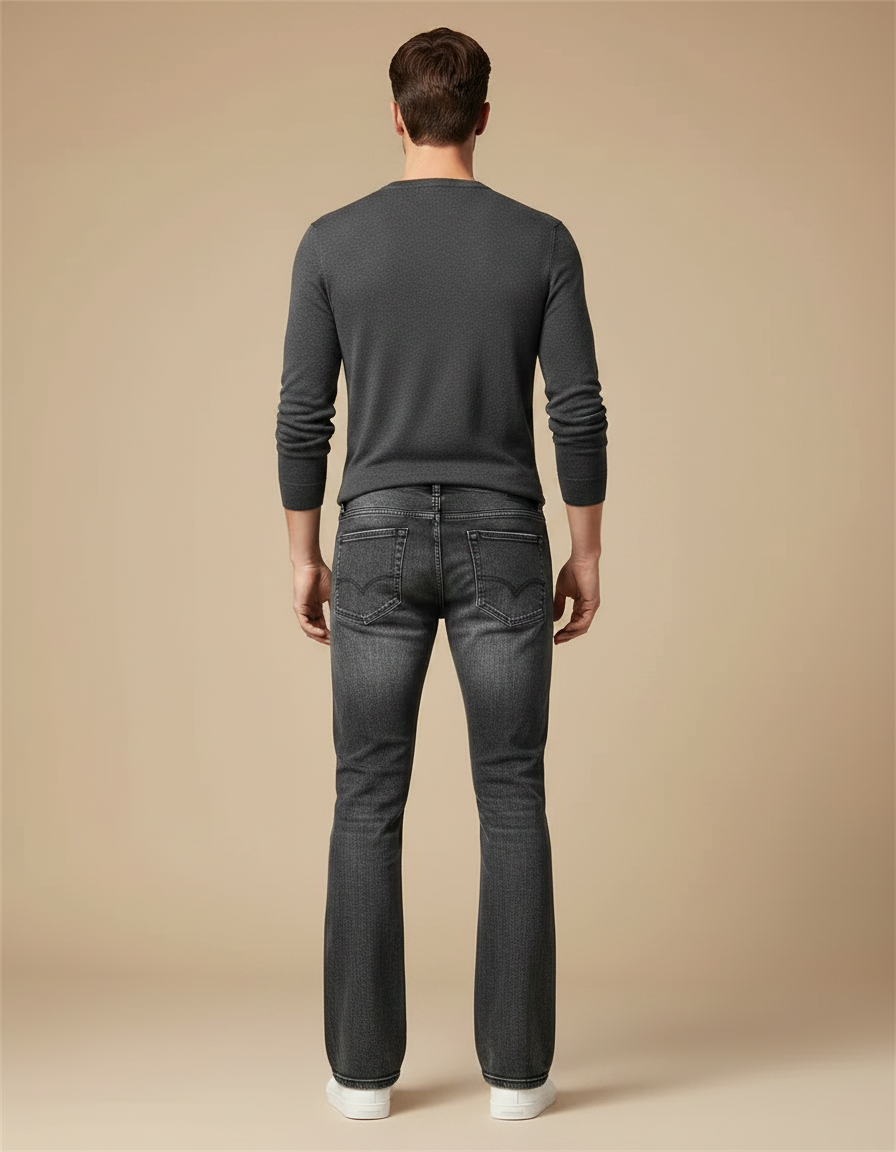 Pantalon Patte D'Éléphant Jean Délavé Gris Homme Classique - vue 2