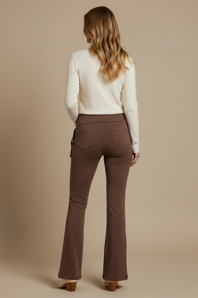Pantalon Patte D'Éléphant Marron Taille Haute Décontracté Côtelé - Maille - vue 2