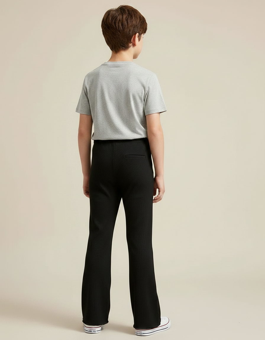 Pantalon Patte D'Éléphant Noir Côtelé Élastique Confortable Fille - Maille - vue 2
