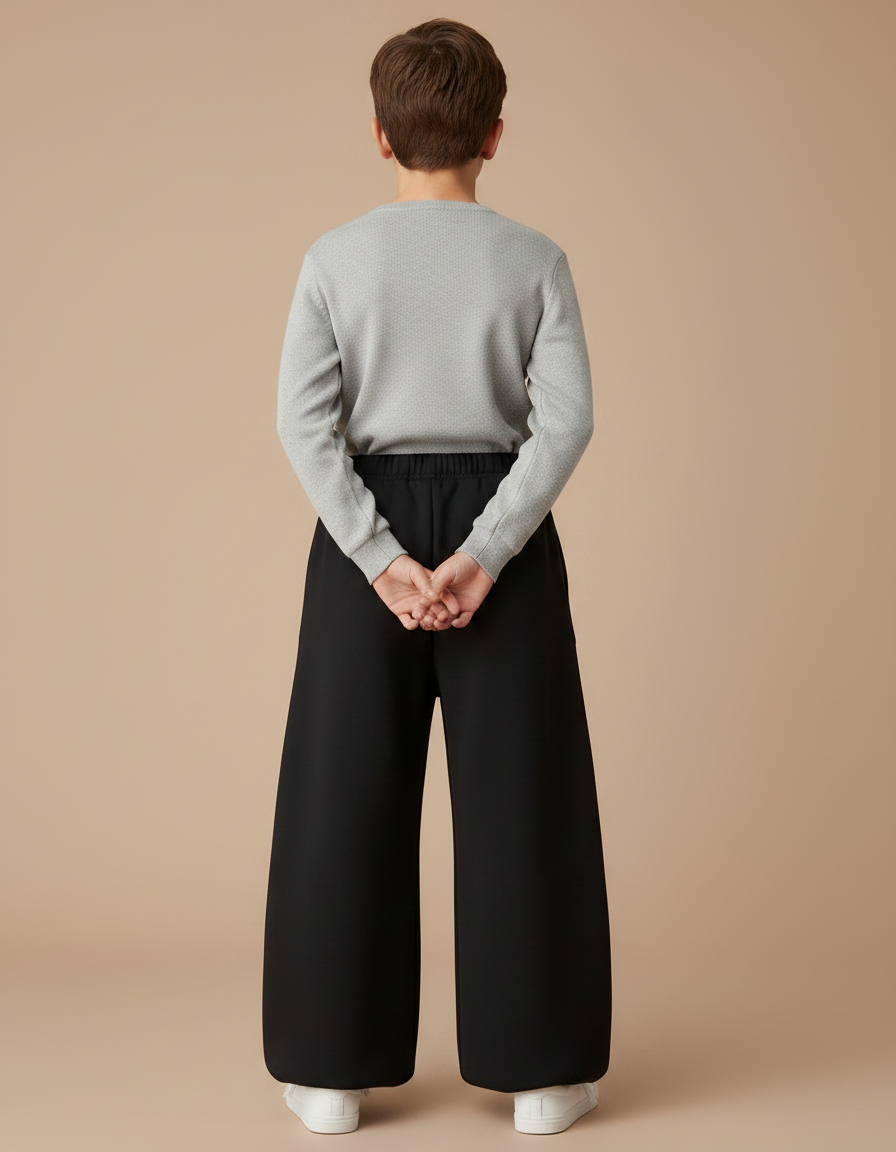 Pantalon Patte D'Éléphant Noir Ample Molleton Enfant Confortable - vue 2