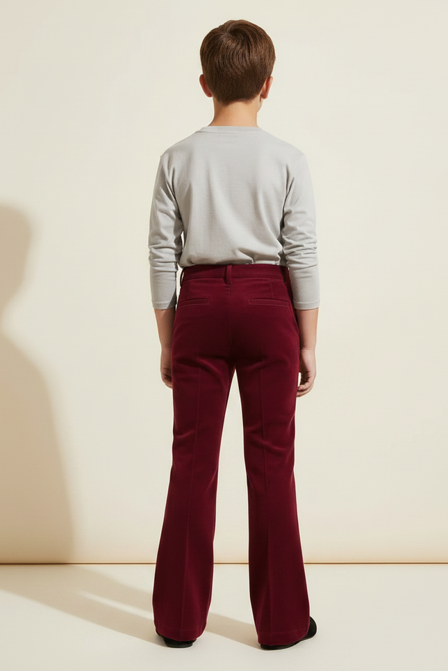 Pantalon Patte D'Éléphant Velours Rouge Bordeaux Évasé Élégant - vue 2