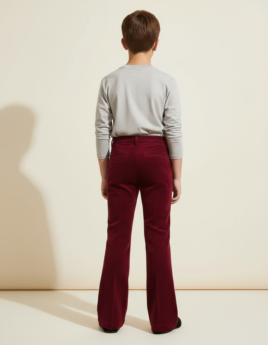 Pantalon Patte D'Éléphant Velours Rouge Bordeaux Évasé Élégant - vue 2
