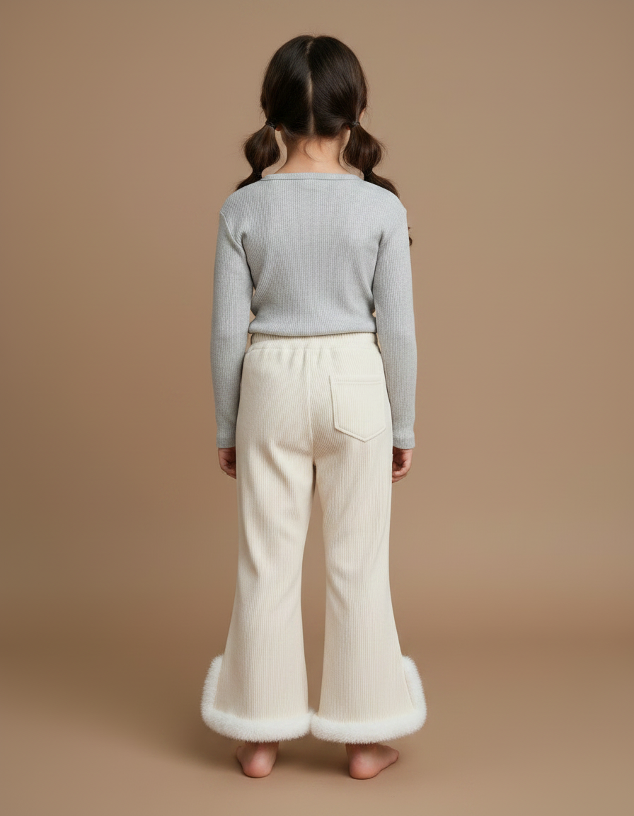 Pantalon Patte D'Éléphant Crème Côtelé Doux Fourrure Enfant - Beige Cordé - vue 2