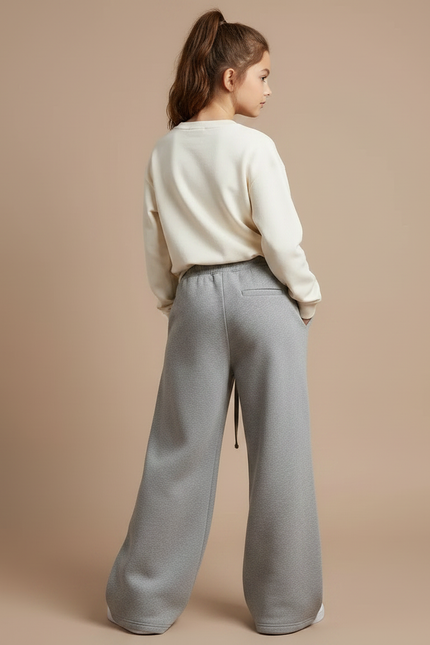 Pantalon Patte D'Éléphant Gris Ample Molleton Décontracté Cordon - vue 2