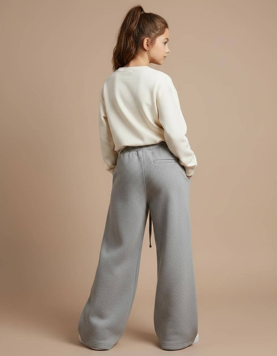 Pantalon Patte D'Éléphant Gris Ample Molleton Décontracté Cordon - vue 2