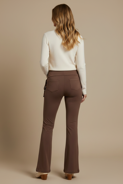 Pantalon Patte D'Éléphant Marron Taille Haute Décontracté Côtelé - Maille - vue 2