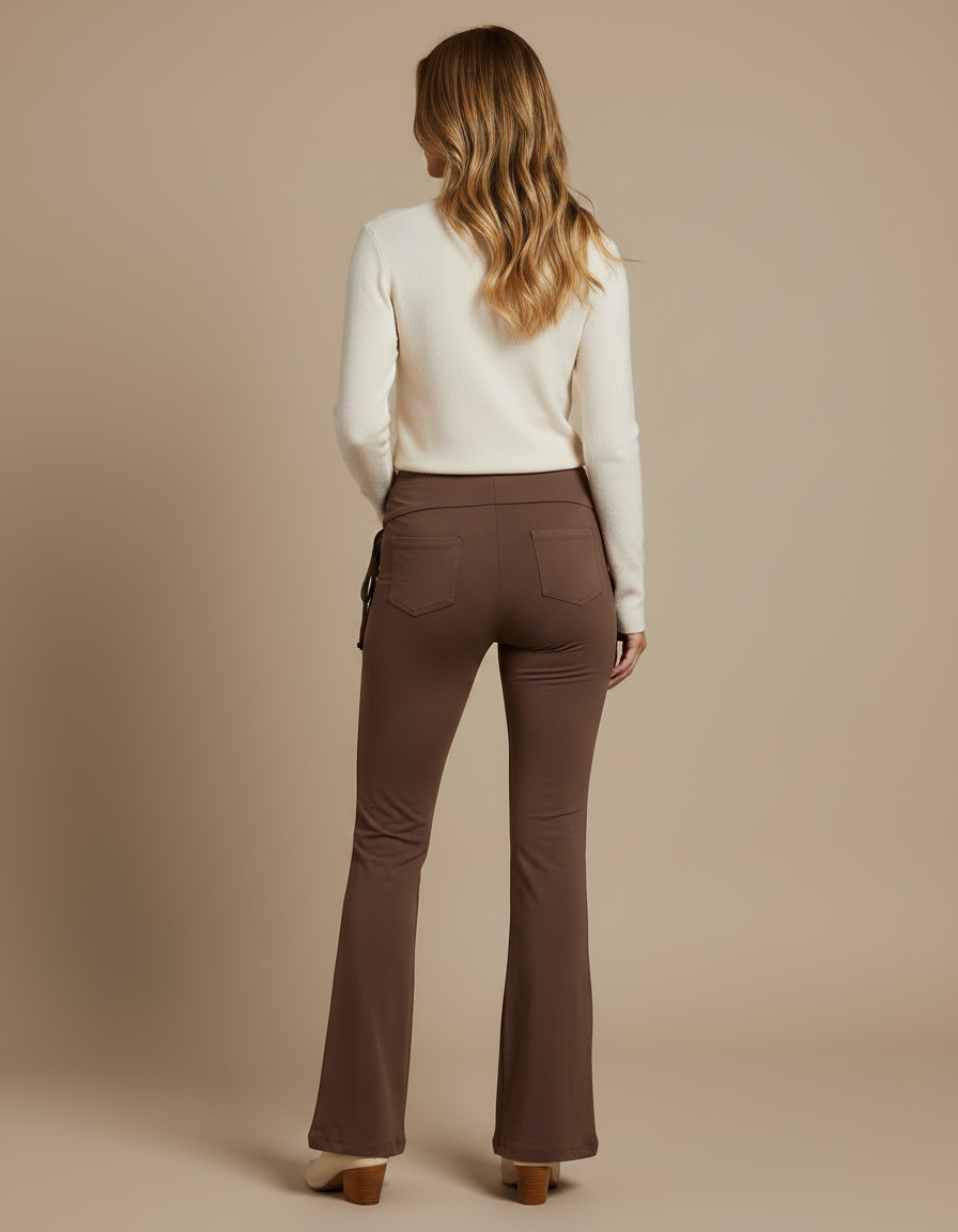Pantalon Patte D'Éléphant Marron Taille Haute Décontracté Côtelé - Maille - vue 2
