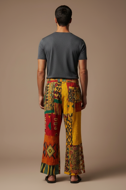 Pantalon Patte D'Éléphant Ethnique Imprimé Coloré Ample Lin - Multicolore - vue 2