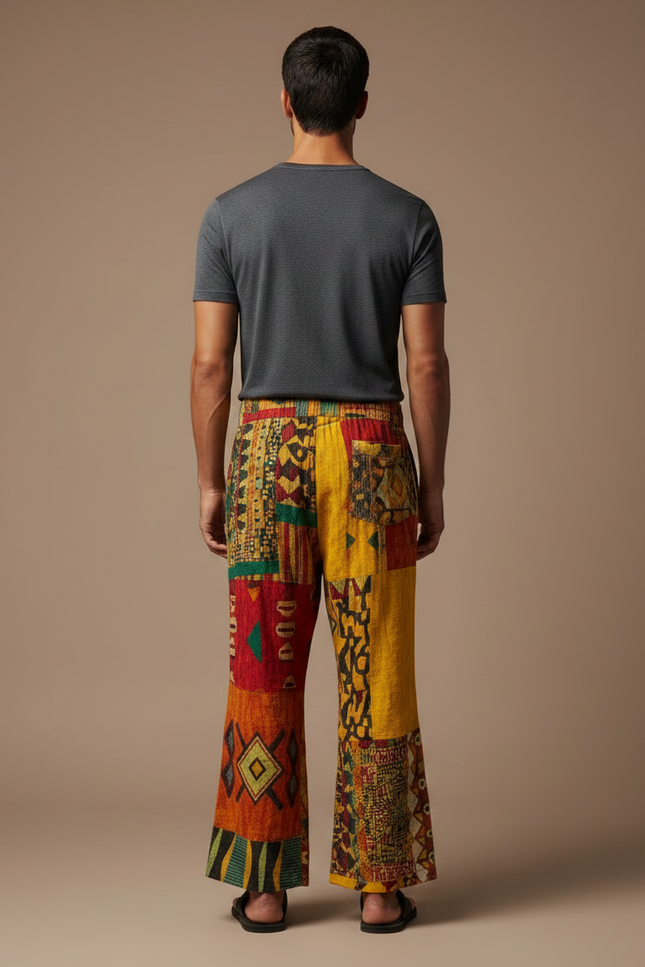 Pantalon Patte D'Éléphant Ethnique Imprimé Coloré Ample Lin - Multicolore - vue 2