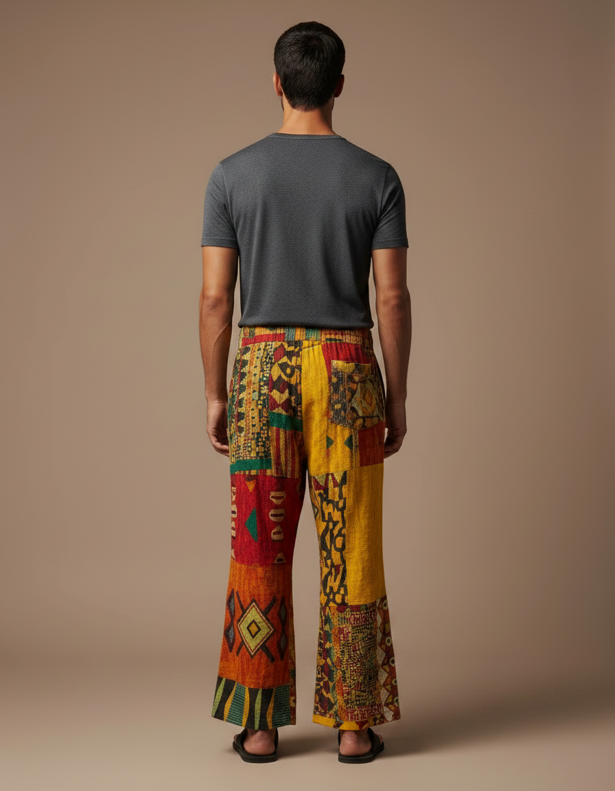 Pantalon Patte D'Éléphant Ethnique Imprimé Coloré Ample Lin - Multicolore - vue 2