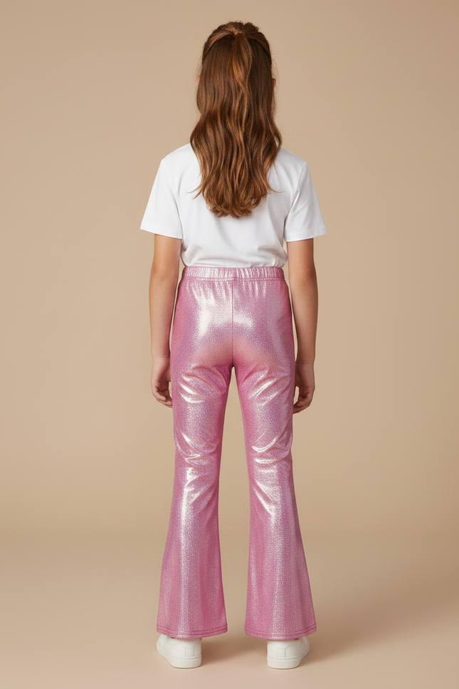 Pantalon Patte D'Éléphant Rose Brillant Métallique Enfant - Polyester - vue 2