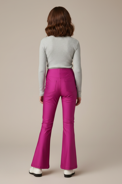 Pantalon Patte D'Éléphant Fuschia Brillant Similicuir Évasé - Rose Simili cuir - vue 2