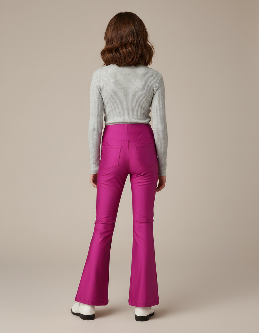 Pantalon Patte D'Éléphant Fuschia Brillant Similicuir Évasé - Rose Simili cuir - vue 2
