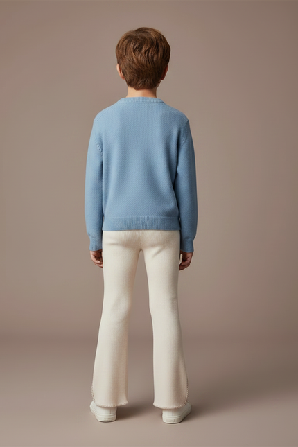 Pantalon Patte D'Éléphant Crème Côtelé Évasé Confortable Unisexe - Beige Maille - vue 2
