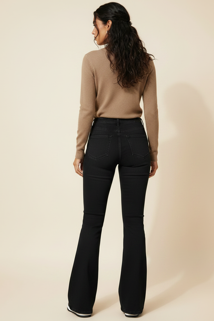 Pantalon Patte D'Éléphant Noir Denim Confortable Taille Haute - Jean - vue 2