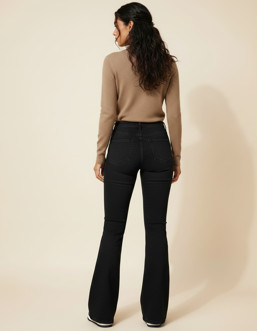 Pantalon Patte D'Éléphant Noir Denim Confortable Taille Haute - Jean - vue 2