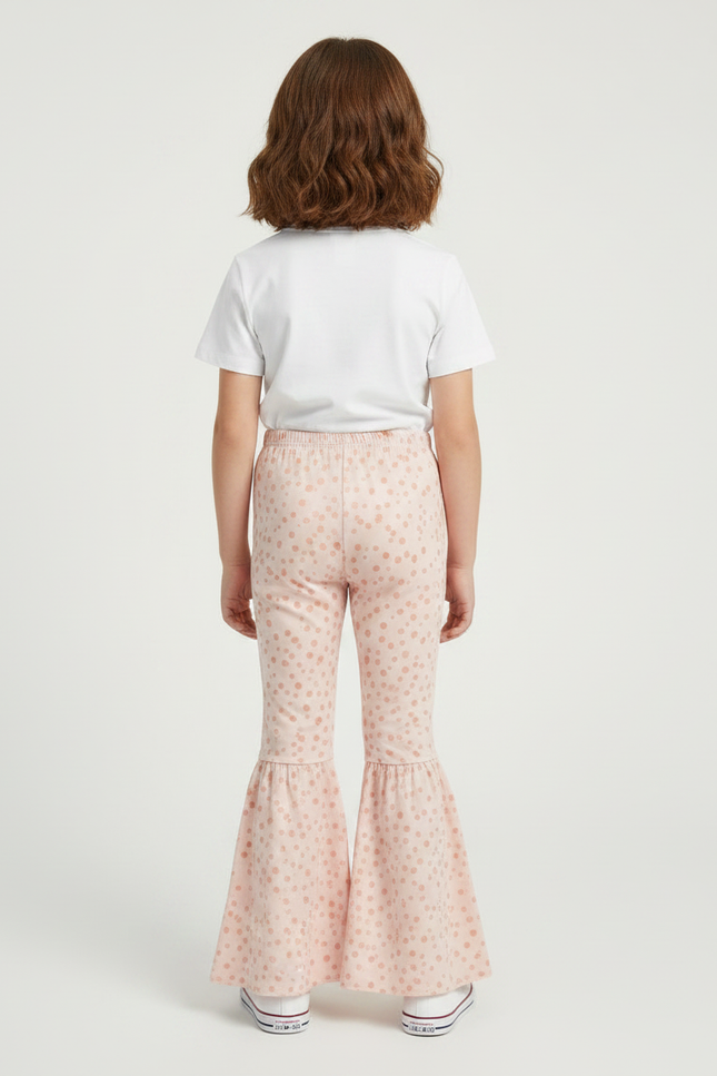 Pantalon Patte D'Éléphant Rose À Pois Évasé Confortable Fille - Maille - vue 2