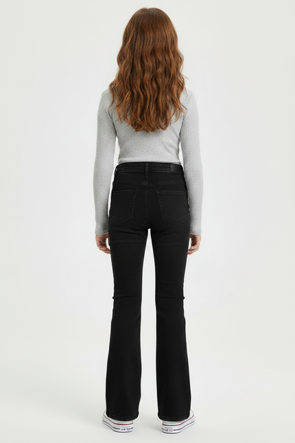 Pantalon Patte D'Éléphant Noir Évasé Taille Haute Fille - Jean - vue 2