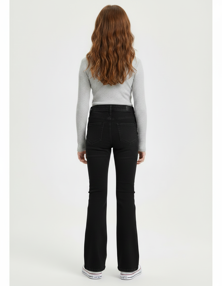 Pantalon Patte D'Éléphant Noir Évasé Taille Haute Fille - Jean - vue 2