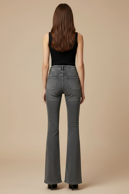 Pantalon Patte D'Éléphant Jean Gris Taille Haute Effet Vieilli - vue 2