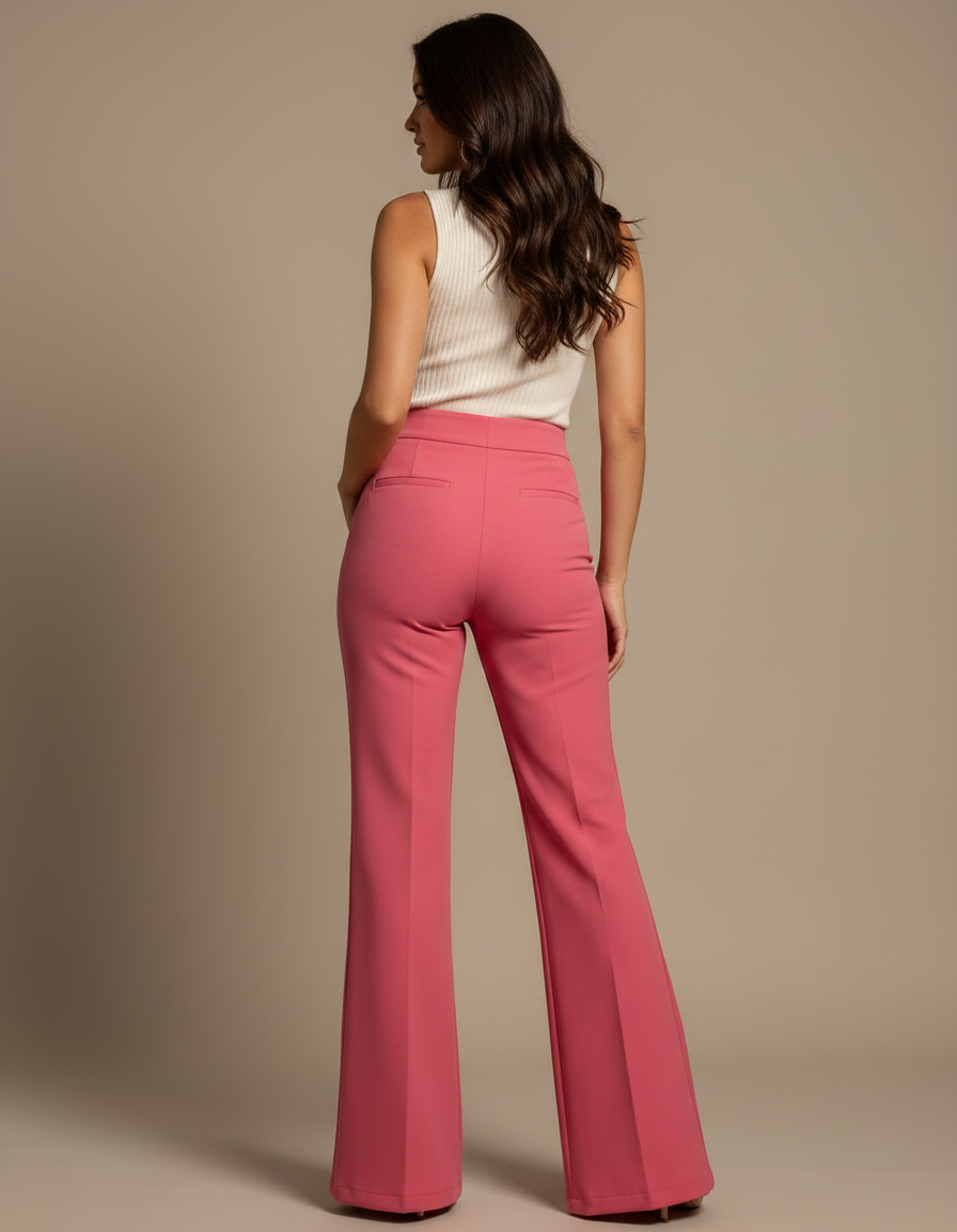 Pantalon Patte D'Éléphant Rose Taille Haute Évasé Élégant - Polyester - vue 2