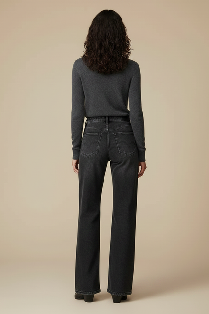 Pantalon Patte D'Éléphant Gris Délavé Denim Taille Haute Femme - Jean - vue 2