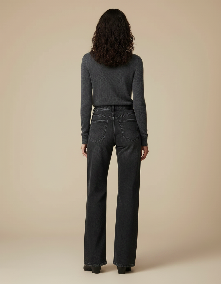 Pantalon Patte D'Éléphant Gris Délavé Denim Taille Haute Femme - Jean - vue 2